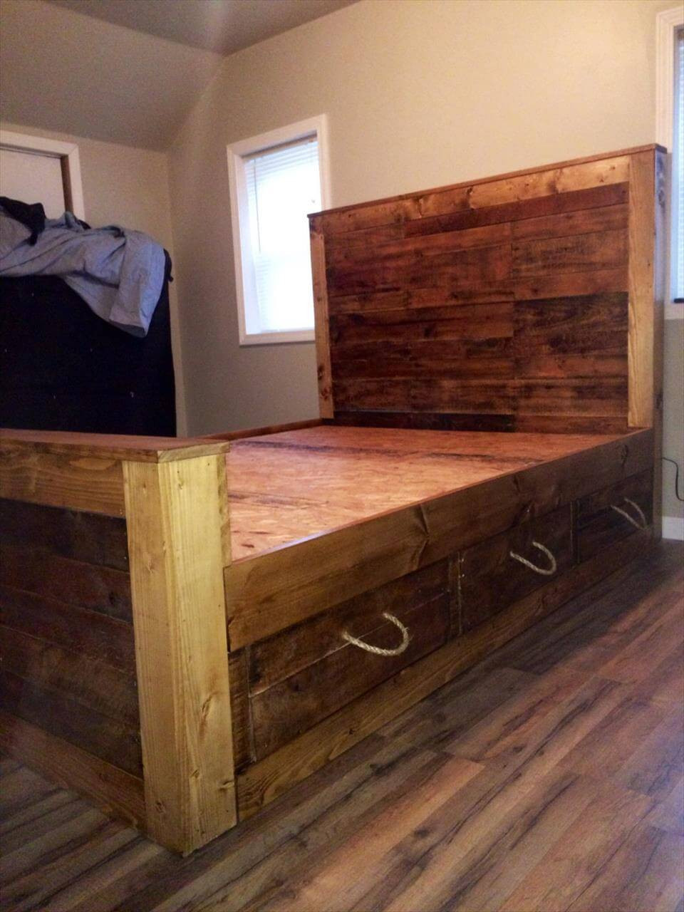 Best ideas about DIY Pallet Bed With Storage
. Save or Pin Pallet Bed and Headboard with Storage Now.