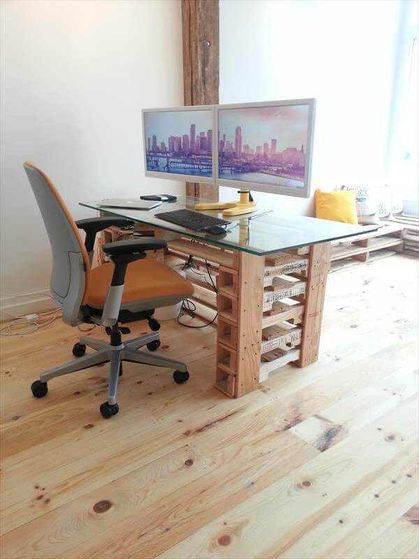 Best ideas about DIY Pallet Desk
. Save or Pin fice Pallet Desk with Glass Top Now.