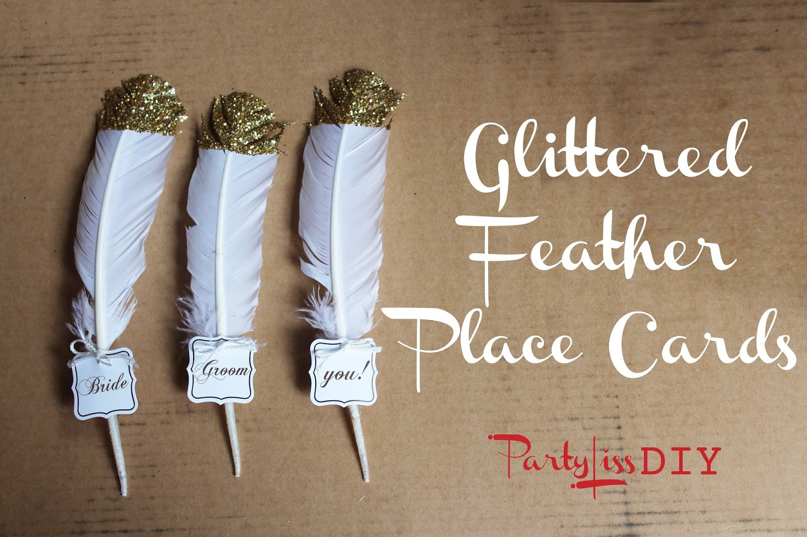 Best ideas about DIY Place Card
. Save or Pin PARTYLISS DIY Glittered Feather Place Cards Now.