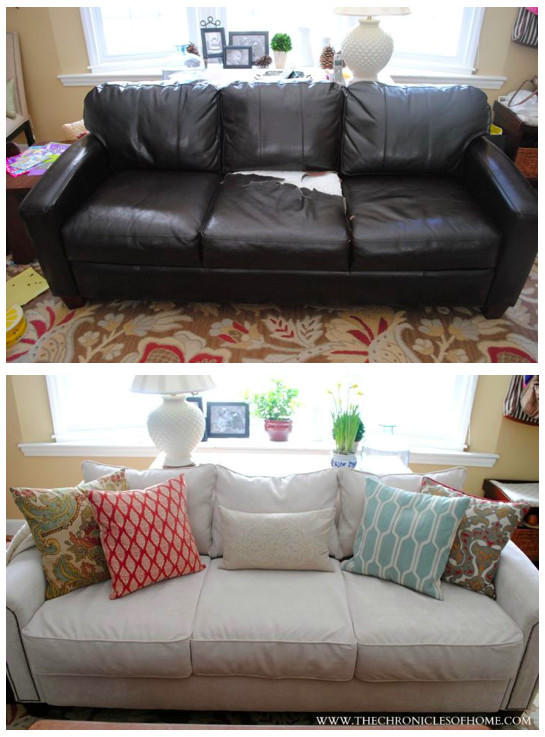 Best ideas about DIY Reupholster Couch
. Save or Pin Recover A Leather Sofa Leather Looking Couch And Now.