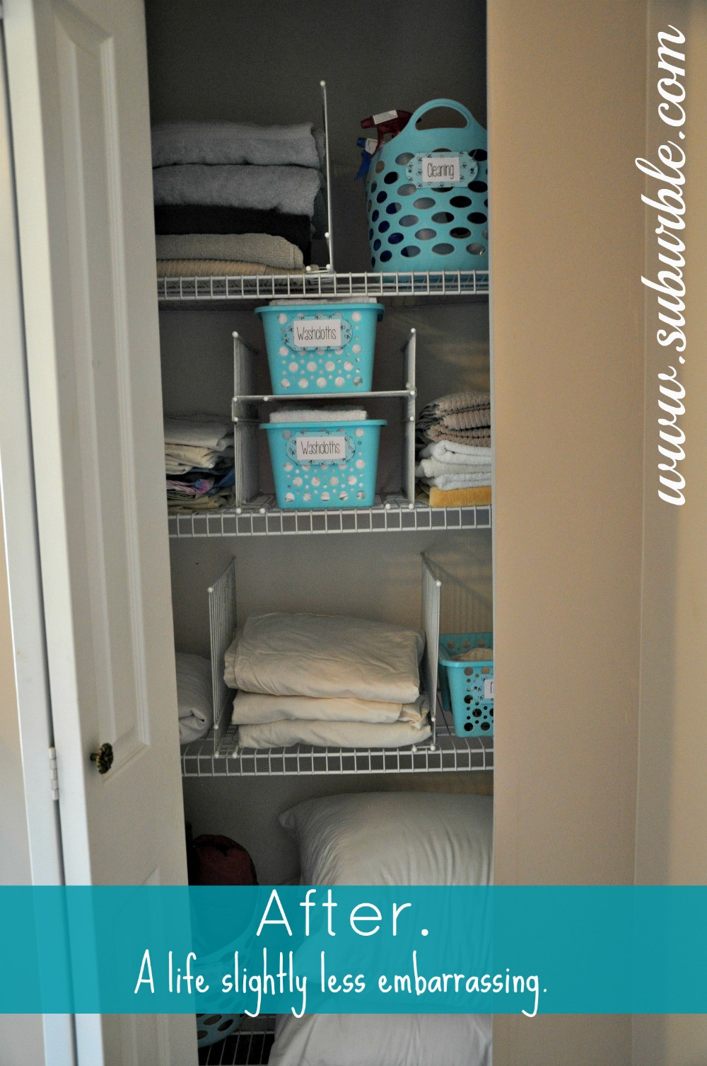Best ideas about DIY Shelf Dividers
. Save or Pin My Life is Embarrassing The Linen Closet Suburble Now.