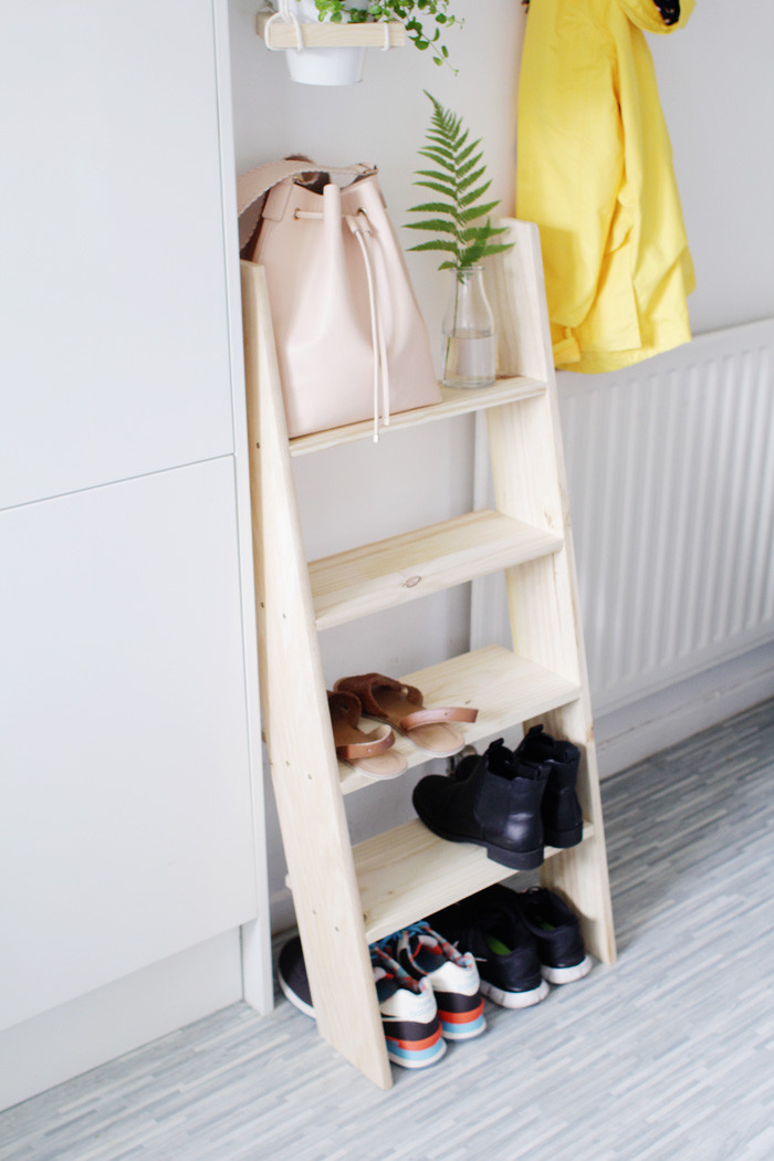 Best ideas about DIY Shoe Storage
. Save or Pin DIY Ladder Shelf Shoe Storage – Design Sponge Now.