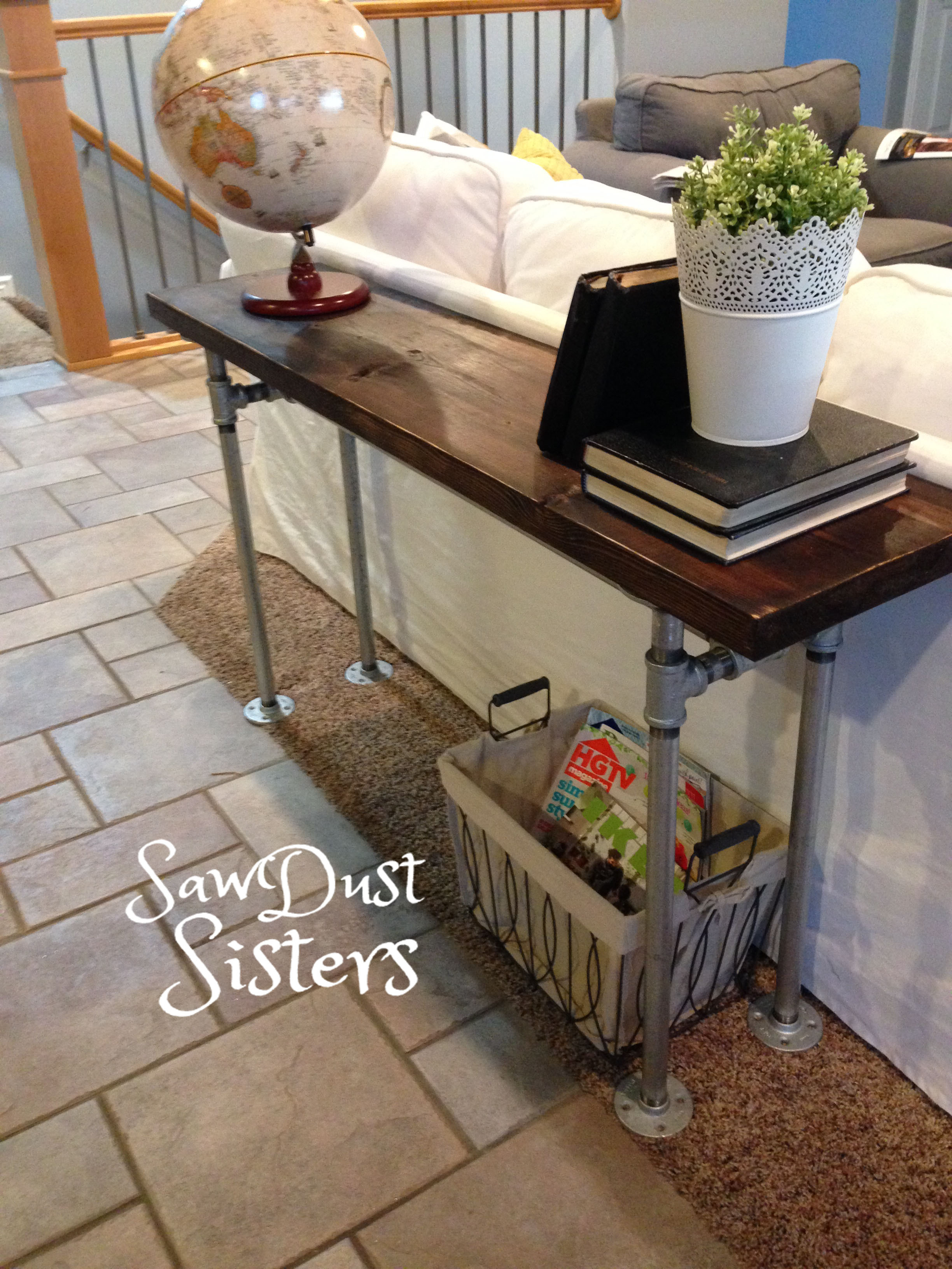 Best ideas about DIY Sofa Tables
. Save or Pin Easy DIY Sofa Table with pipe frame Sawdust Sisters Now.