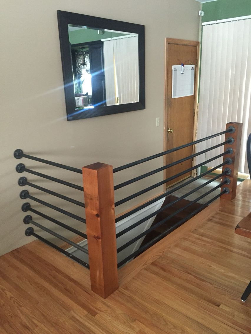 Best ideas about DIY Stair Railing
. Save or Pin DIY banister Floor flanges and black pipe Support poles Now.