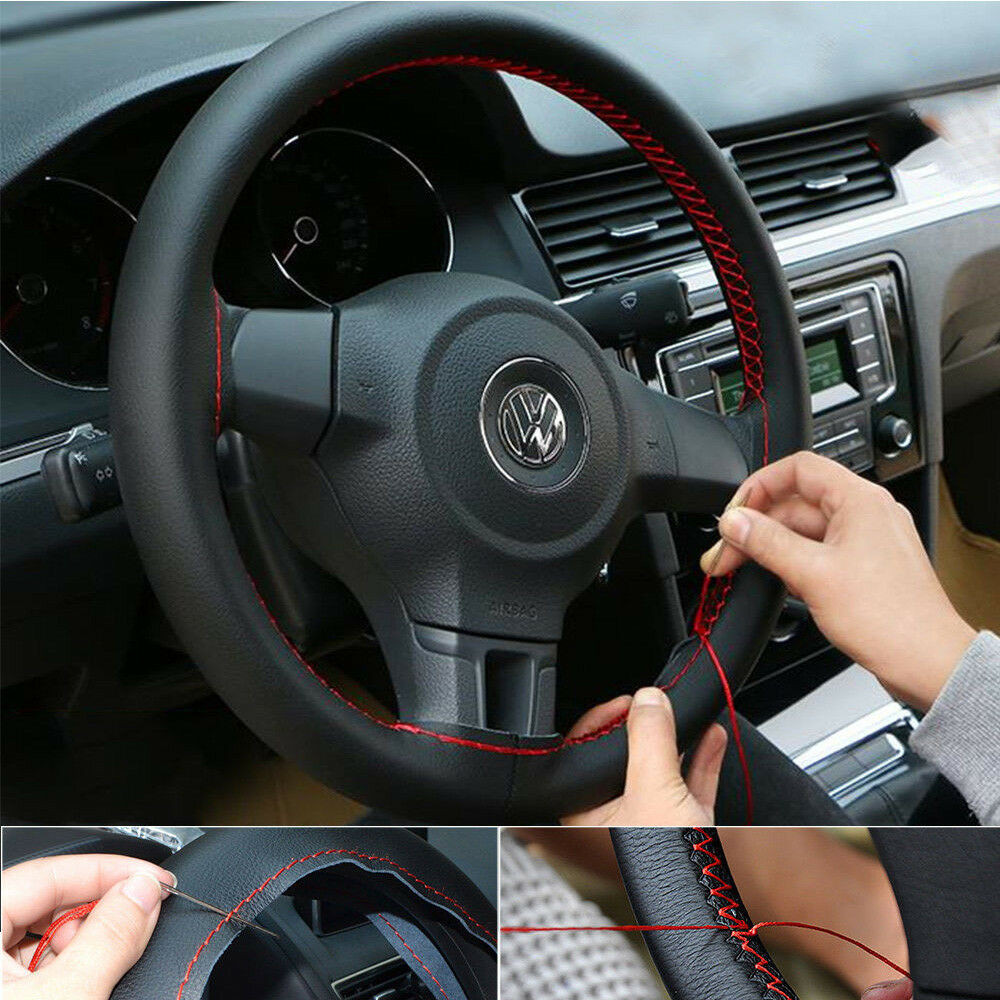 Best ideas about DIY Steering Wheel Cover
. Save or Pin Black Red Genuine Leather DIY Car Steering Wheel Cover Now.