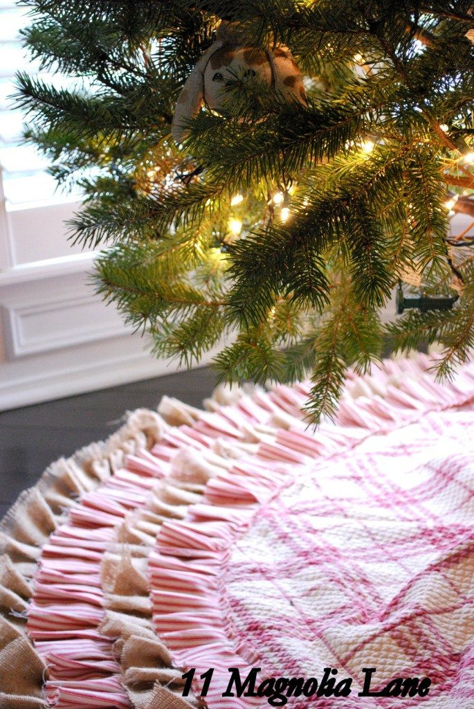 Best ideas about DIY Tree Skirt
. Save or Pin DIY No Sew Burlap and Ticking Ruffled Christmas Tree Skirt Now.