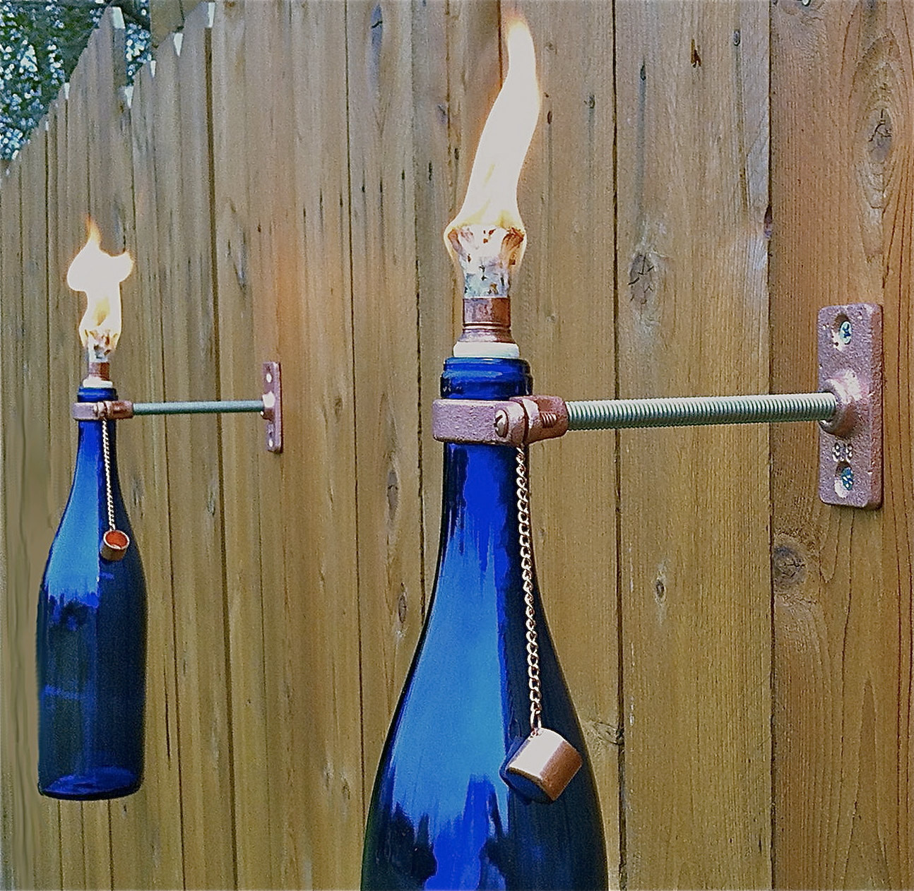 Best ideas about DIY Wine Bottle Tiki Torch
. Save or Pin 1 Cobalt Blue Wine Bottle Tiki Torch Spring Outdoor Lighting Now.