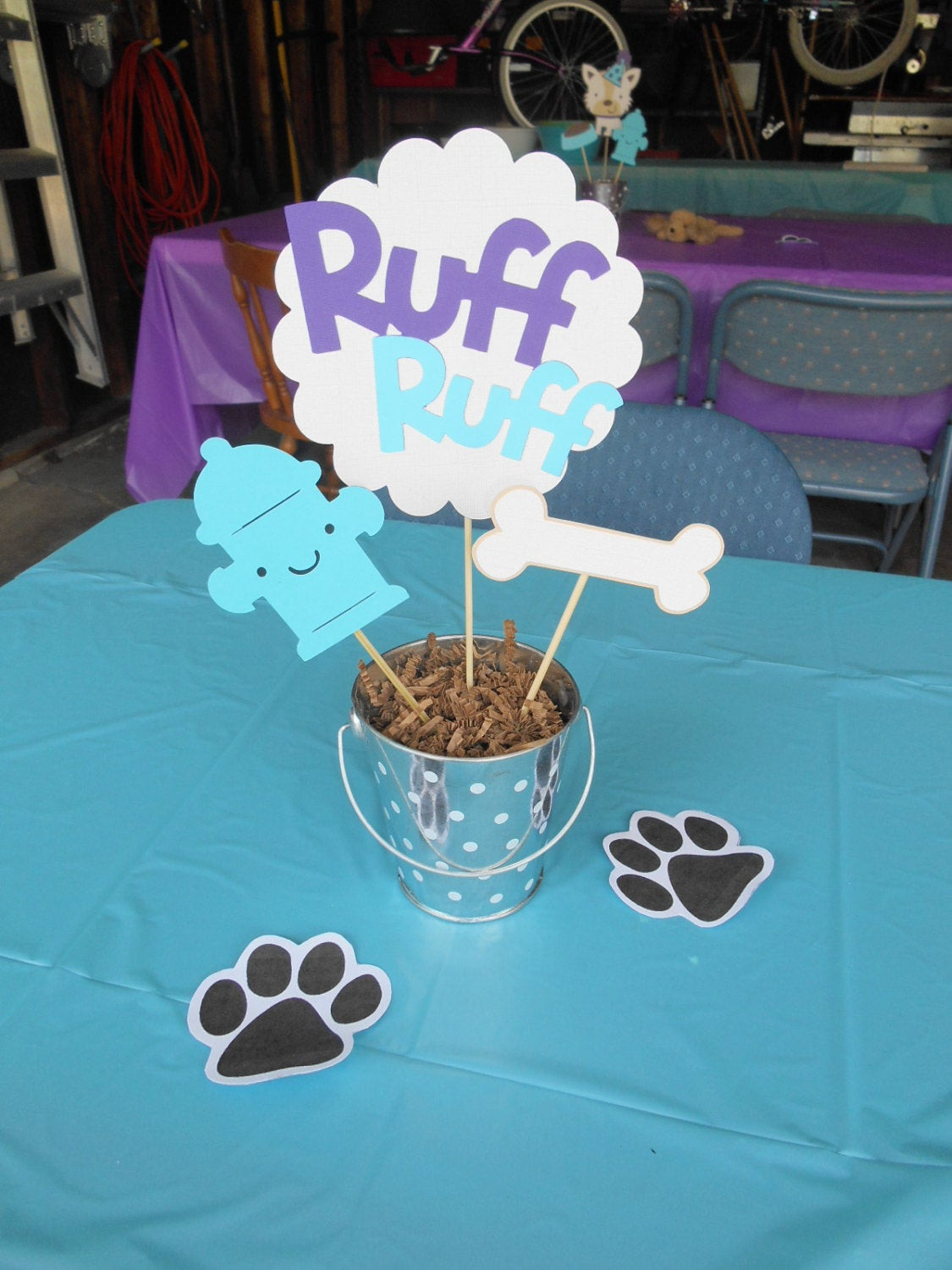 Best ideas about Dog Themed Birthday Party
. Save or Pin Dog Theme Centerpiece Ruff Ruff Sign Birthday Party Baby Now.