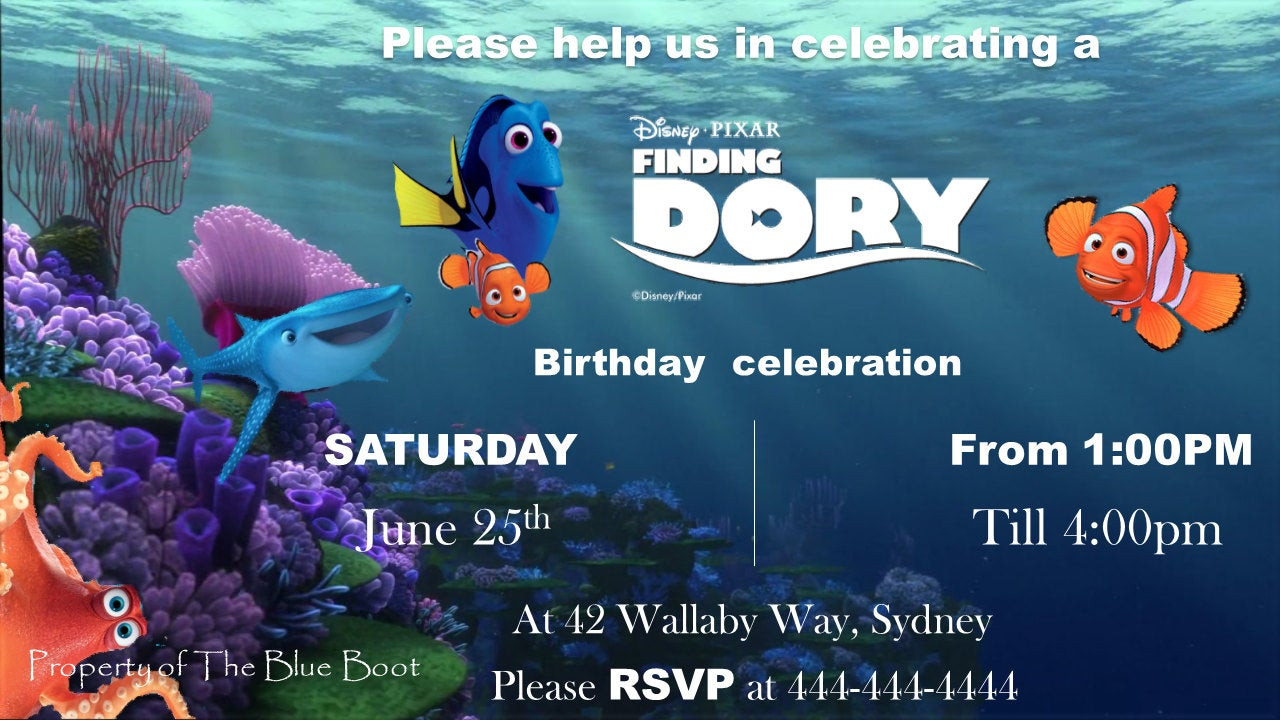 Best ideas about Dory Birthday Invitations
. Save or Pin Finding Dory birthday invitation template Now.