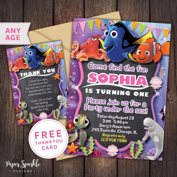 Best ideas about Dory Birthday Invitations
. Save or Pin Finding Dory Invitation nemo Birthday by PaperSparkleDesigns Now.