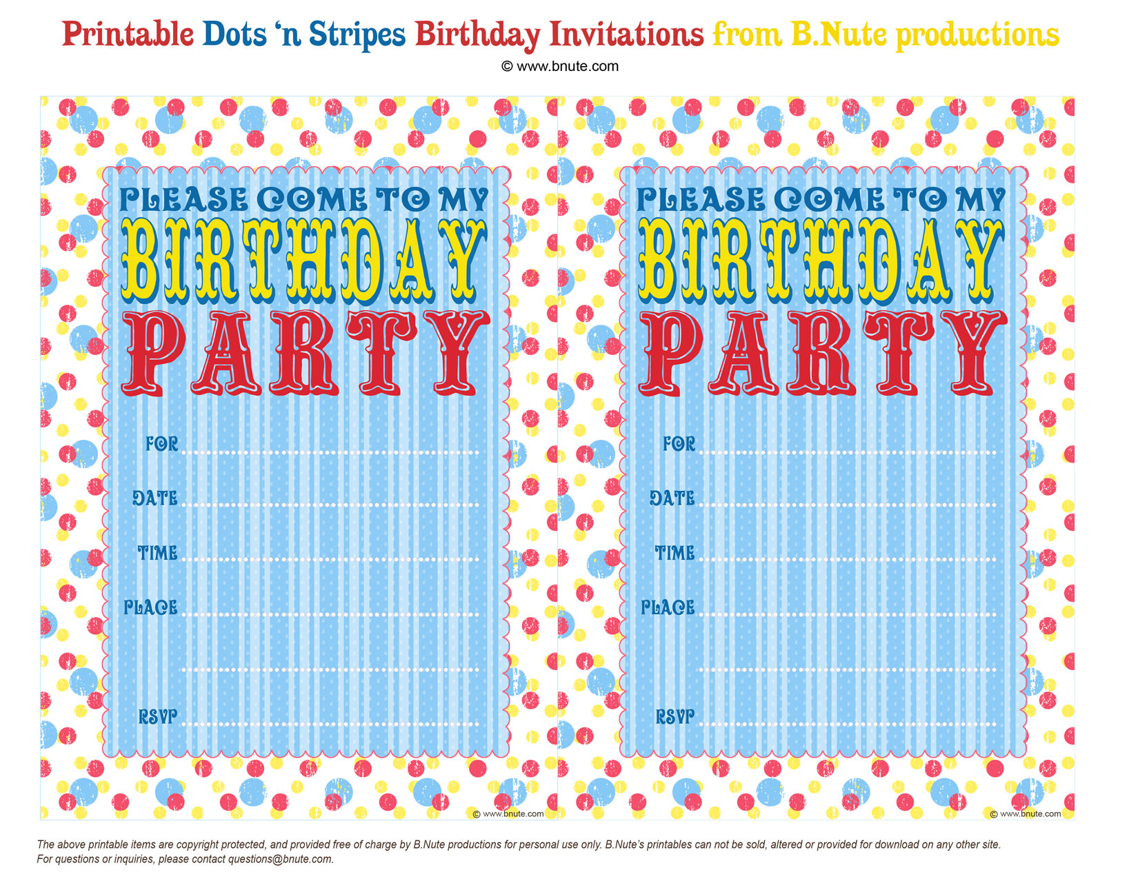 Best ideas about Downloadable Birthday Invitations
. Save or Pin Dots n Stripes Free Printable Party Invitations Now.