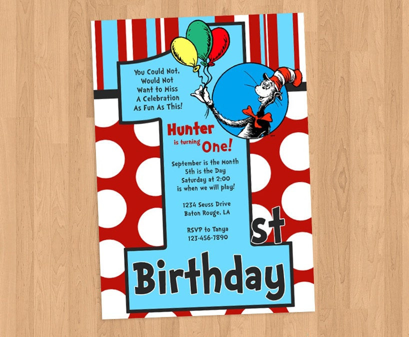 Best ideas about Dr Seuss Birthday Invitations
. Save or Pin Dr Seuss 1st Birthday Invitation DIY Printable Now.