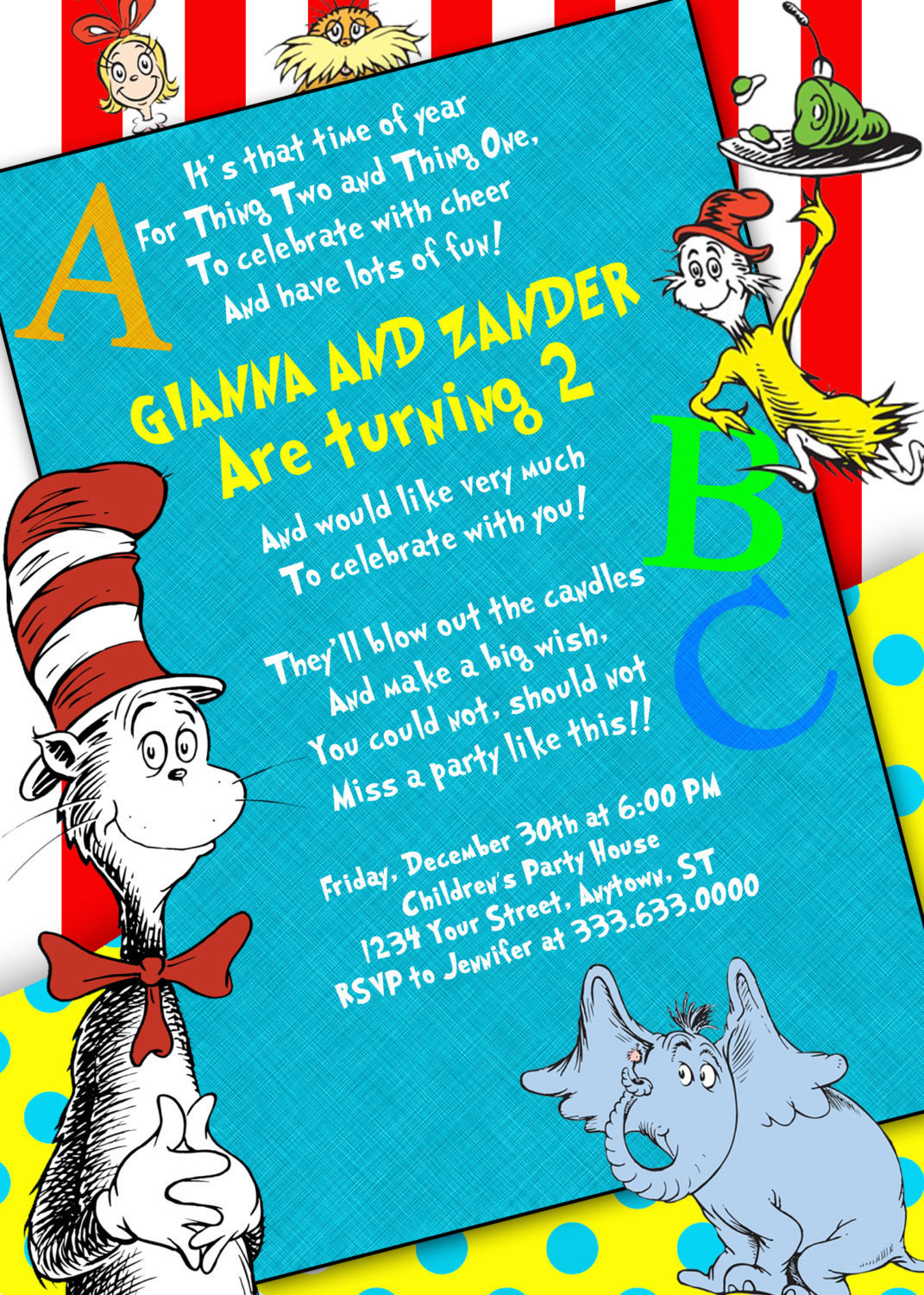 Best ideas about Dr Seuss Birthday Invitations
. Save or Pin Dr Seuss Personalized Birthday Invitations U by Now.