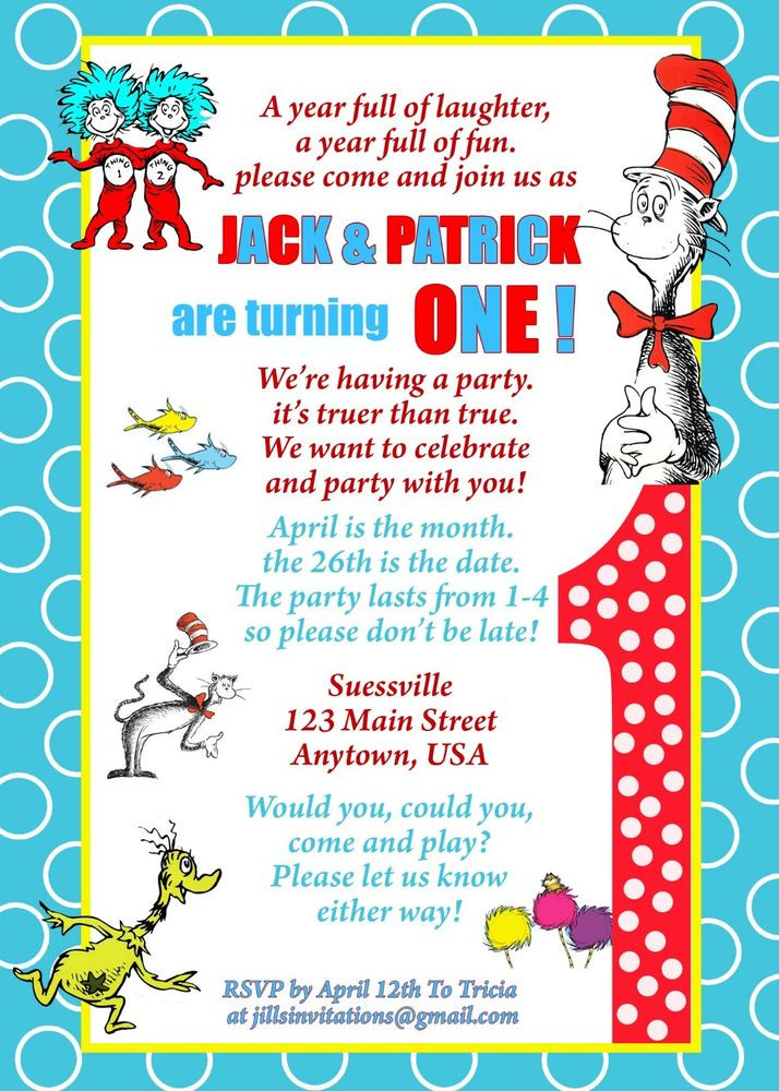 Best ideas about Dr Seuss Birthday Invitations
. Save or Pin Dr Seuss Birthday Invitation Invitations Thing 1 and Now.