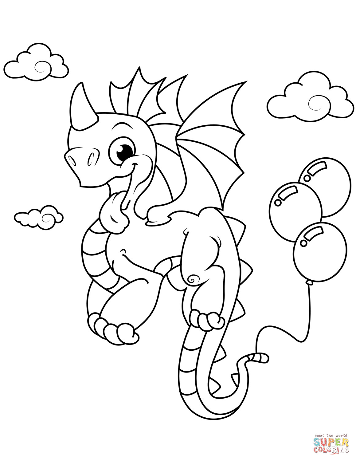 Best ideas about Dragon Printable Coloring Sheets
. Save or Pin Cute Dragon with Balloons coloring page Now.