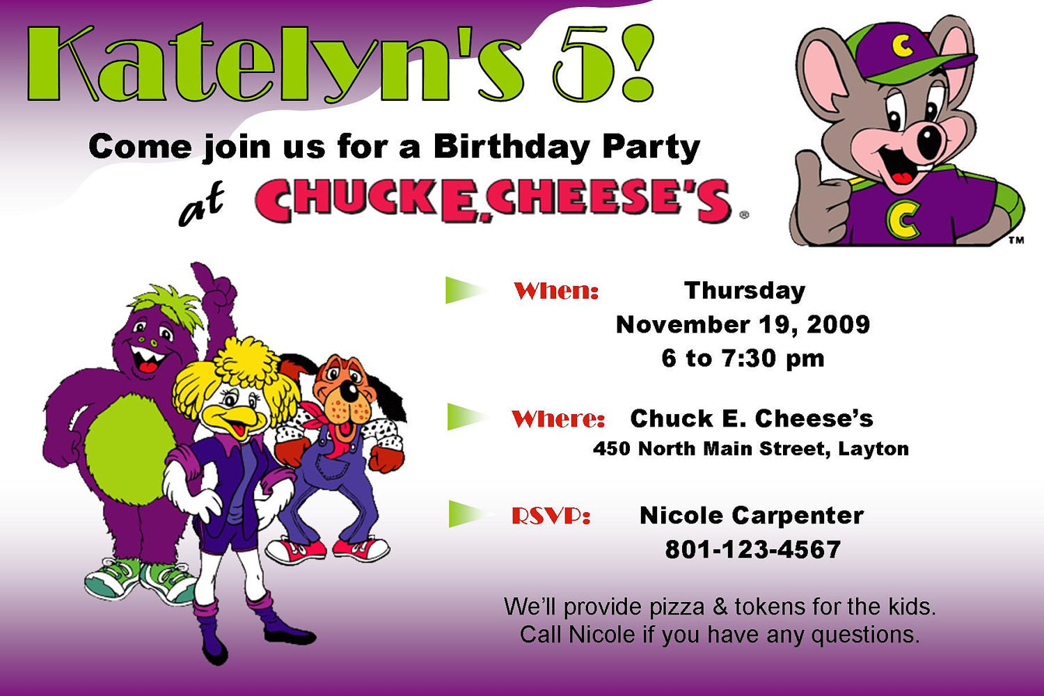 Best ideas about E Birthday Invitations
. Save or Pin Chuck E Cheese Custom Birthday Invitation Now.