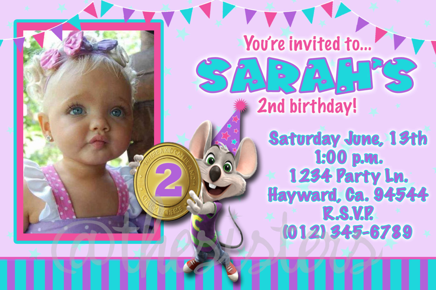 Best ideas about E Birthday Invitations
. Save or Pin girl Chuck E Cheese invitation Now.