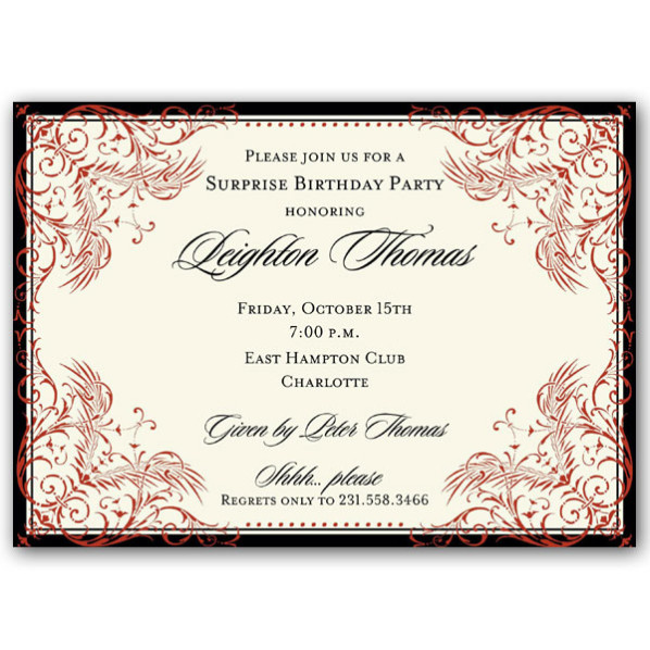 Best ideas about Elegant Birthday Invitations
. Save or Pin Black and Red Elegant Border Surprise Birthday Invitations Now.