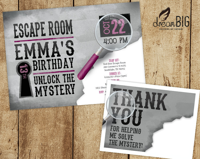 Best ideas about Escape Room Birthday Party
. Save or Pin Escape Room Invite plus Thank You Card Option Girls or Boys Now.