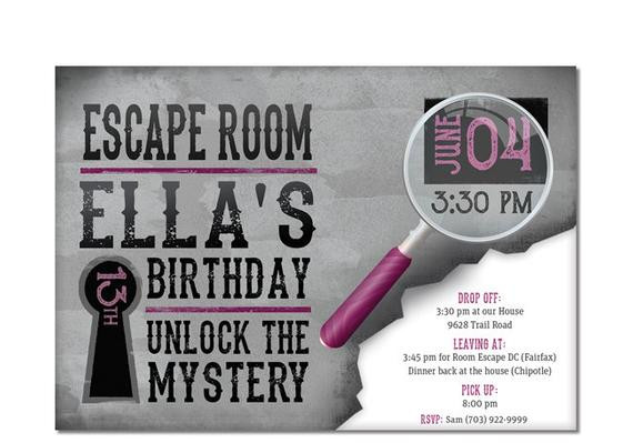 Best ideas about Escape Room Birthday Party
. Save or Pin Escape Room Invite Girls Birthday by DreamBigDesignsLLC Now.