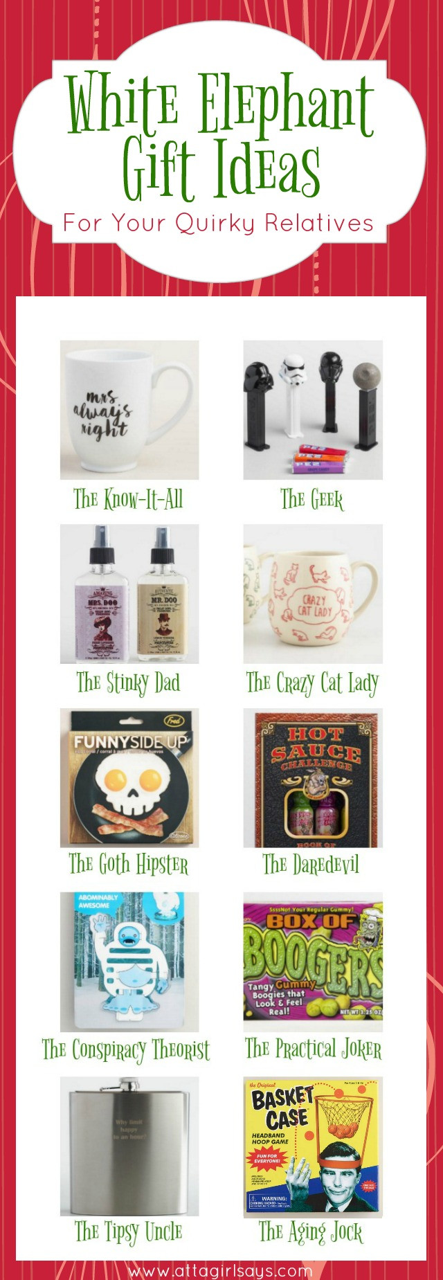 Best ideas about Family White Elephant Gift Ideas
. Save or Pin White Elephant Gift Ideas for All Your Quirky Relatives Now.