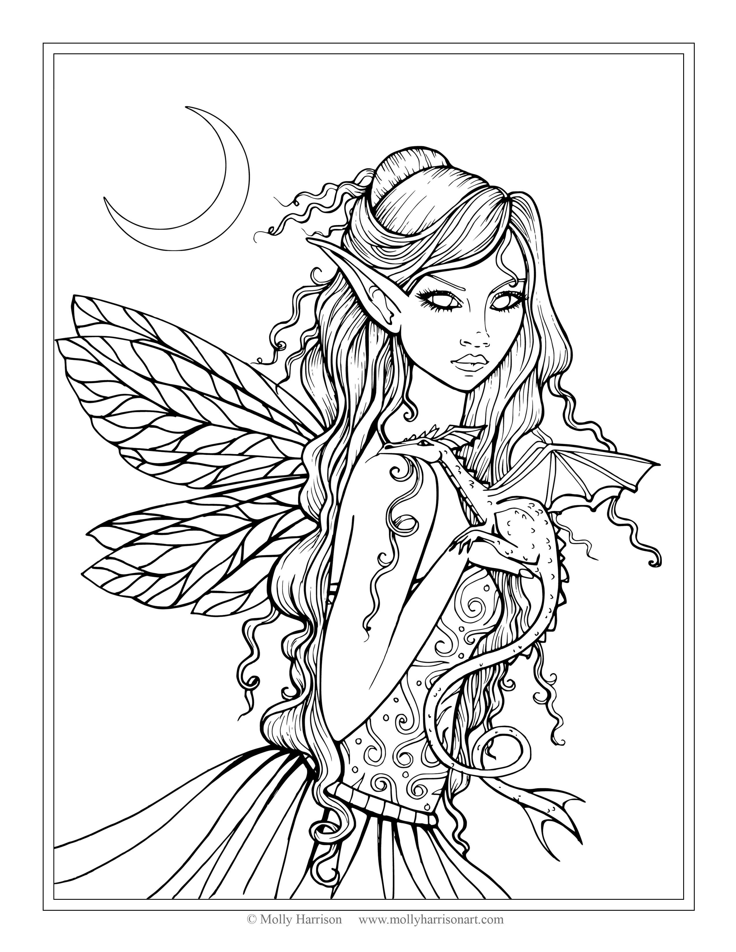 Best ideas about Fantasy Adult Coloring Books
. Save or Pin Free Fairy and Dragon Coloring Page by Molly Harrison Now.