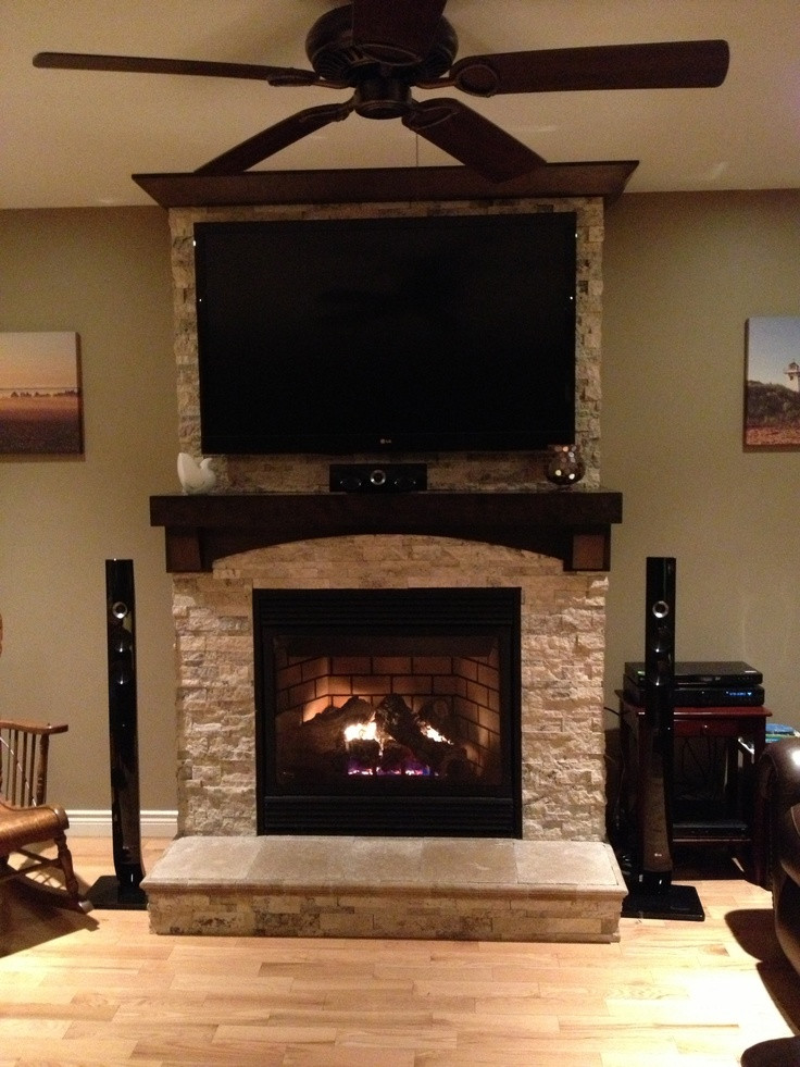 Best ideas about Fireplace Tv Mount
. Save or Pin Stone on fireplace with tv mounted over mantle Now.