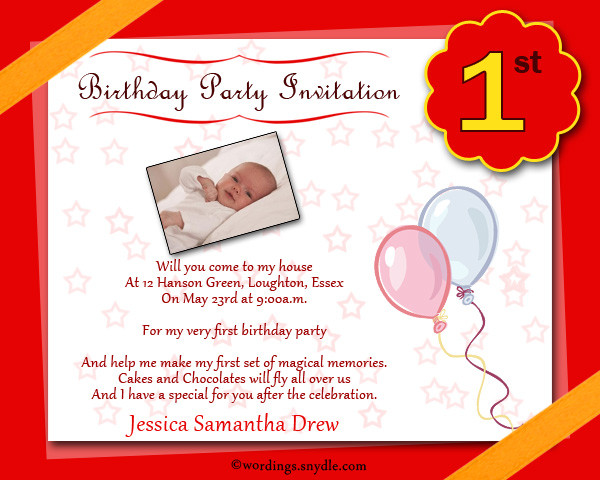 Best ideas about First Birthday Card Message
. Save or Pin 1st Birthday Party Invitation Wording Wordings and Messages Now.
