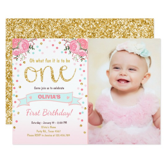 Best ideas about First Birthday Girl Invitations
. Save or Pin Floral First birthday invite Girl Pink Gold Roses Now.