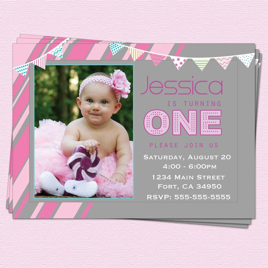 Best ideas about First Birthday Girl Invitations
. Save or Pin 1st Birthday Invitations Girl Modern e Year by CupcakeDream Now.
