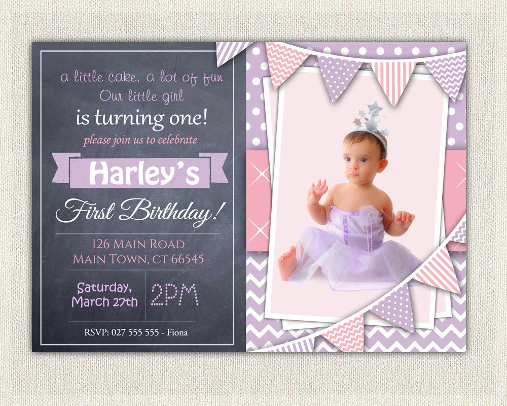 Best ideas about First Birthday Girl Invitations
. Save or Pin 1st Birthday Invitation Purple and Pink Girls Chalkboard Now.