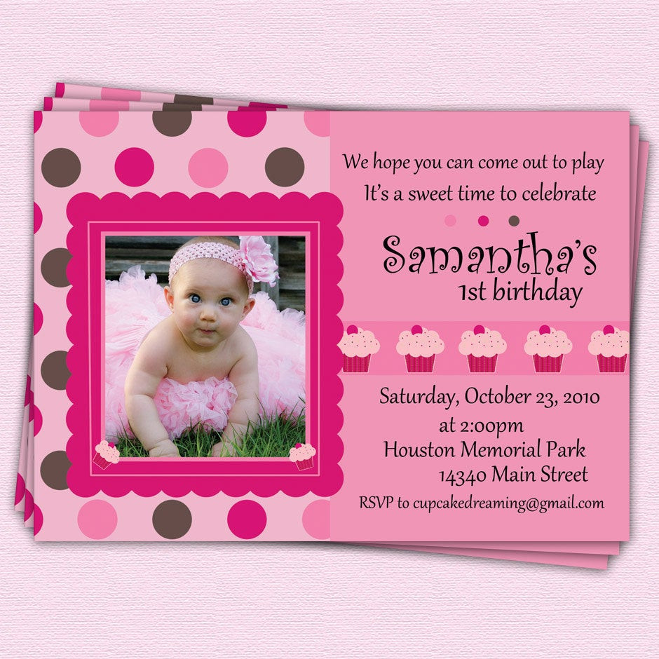Best ideas about First Birthday Girl Invitations
. Save or Pin First Birthday Invitations Cupcake Girl Polka Dot by Now.