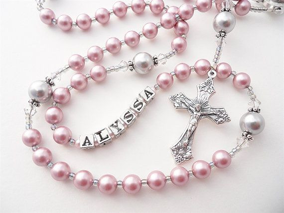 Best ideas about First Communion Gift Ideas For Girl
. Save or Pin Personalized Swarovski Rosary in Dusty Rose and Gray Now.