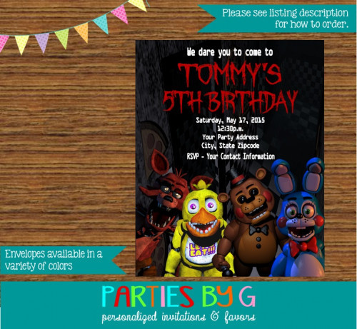 Best ideas about Five Nights At Freddy's Birthday Invitations
. Save or Pin Five Nights Freddy Birthday Party Invitations Personalized Now.