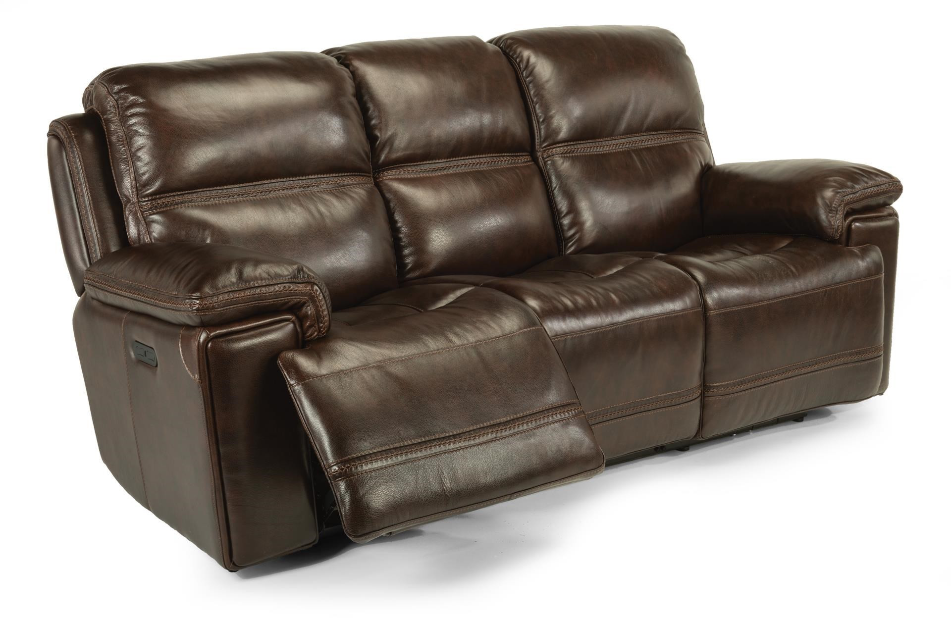 flexsteel evian leather power reclining sofa in charcoal