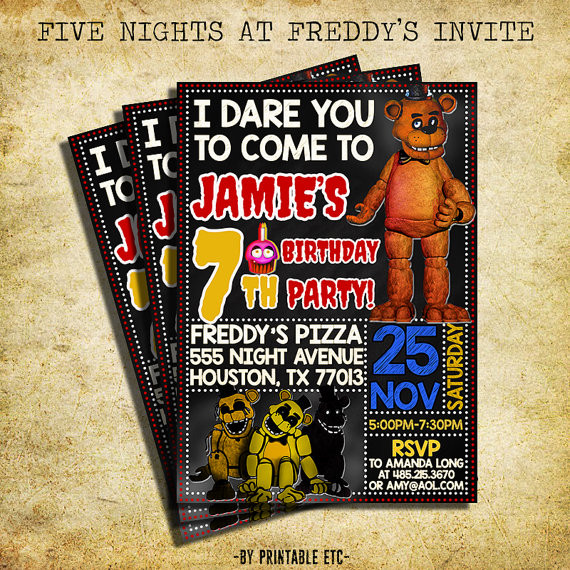 Best ideas about Fnaf Birthday Invitations
. Save or Pin Five Nights At Freddy s Invitation FNAF Invitation Now.