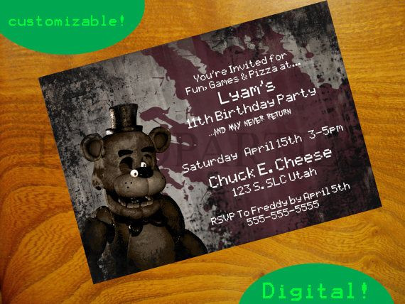 Best ideas about Fnaf Birthday Invitations
. Save or Pin PRINTABLE Five nights at freddy s Customizable Now.