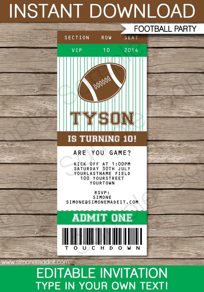 Best ideas about Football Birthday Invitations
. Save or Pin Football Ticket Invitation Template Now.