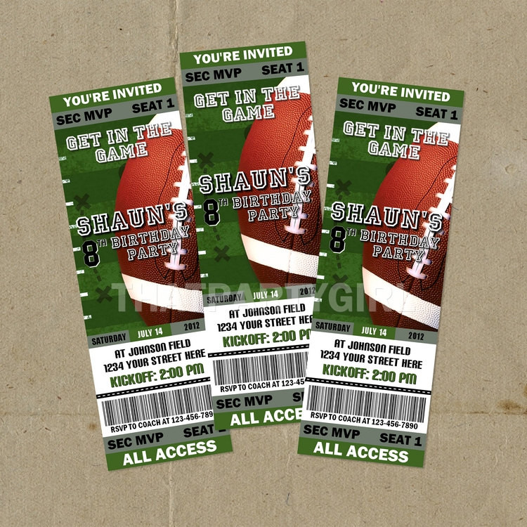 Best ideas about Football Birthday Invitations
. Save or Pin 12 Football Birthday Party Ticket Style Invitations Now.