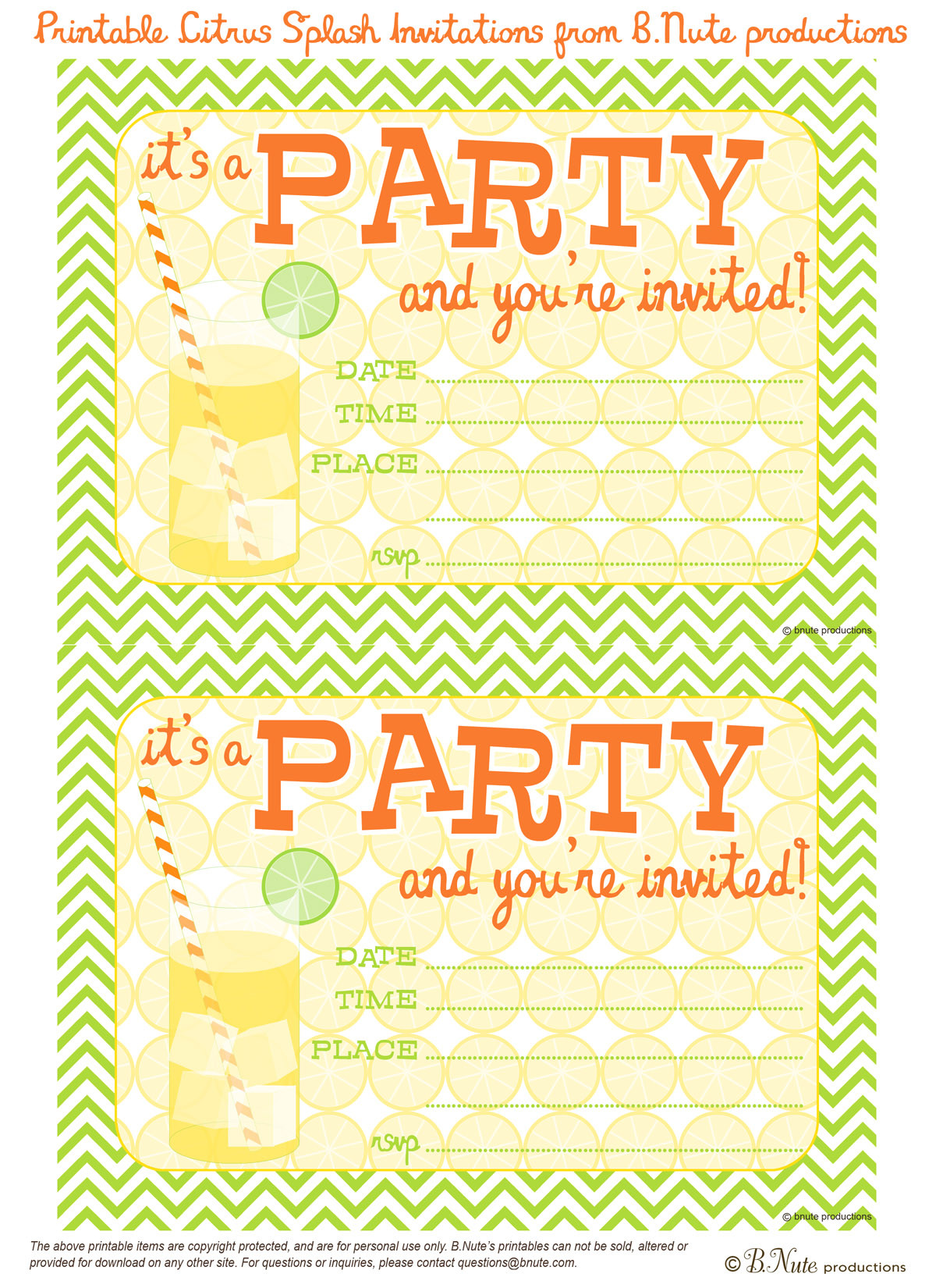 Best ideas about Free Birthday Invitations Printable
. Save or Pin bnute productions Free Printable Citrus Splash Invitations Now.