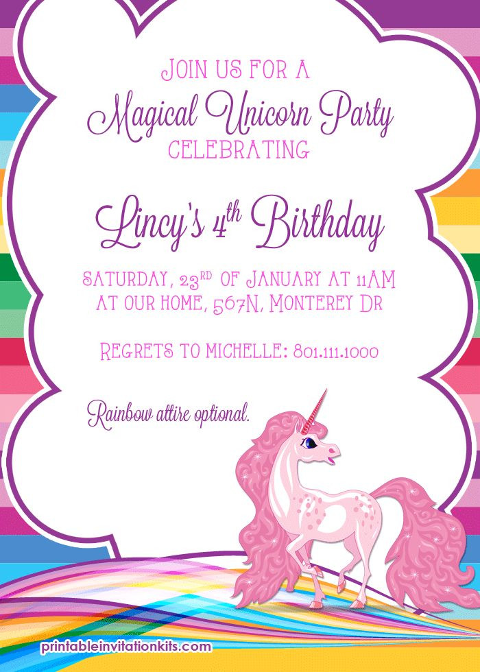 Best ideas about Free Printable Unicorn Birthday Invitations
. Save or Pin Rainbows and Unicorn Birthday Party Invitation Now.