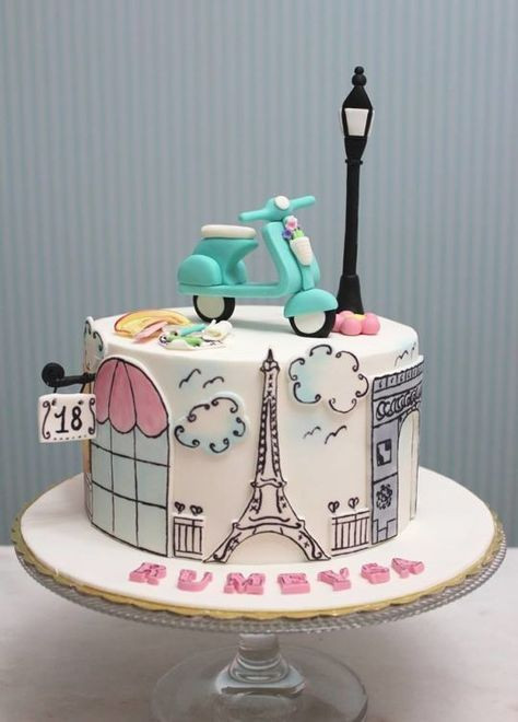 Best ideas about French Birthday Cake
. Save or Pin Vespa Paris Themed Cake sketch line art paint on cake Now.