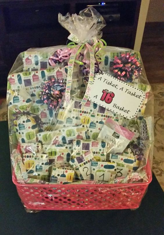 Best ideas about Gifts For 16 Birthday Girl
. Save or Pin A Tisket A Tasket A Sweet 16 Basket Filled with 16 Now.