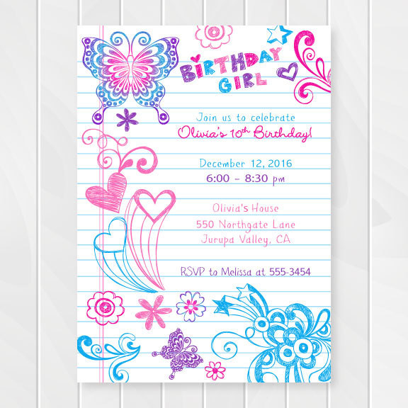 Best ideas about Girl Birthday Invitations
. Save or Pin Notebook Doodles Tween Birthday Invitation Girl Birthday Now.