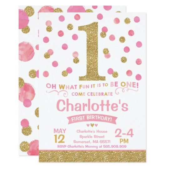 Best ideas about Girl Birthday Invitations
. Save or Pin Girl 1st Birthday Invitation Pink & Gold Confetti Now.