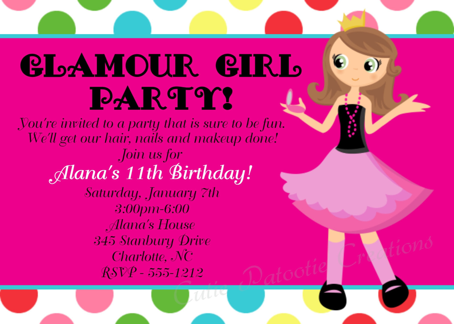 Best ideas about Girls Birthday Party Invitations
. Save or Pin Glamour Girl Birthday Invitation Printable or Printed Now.