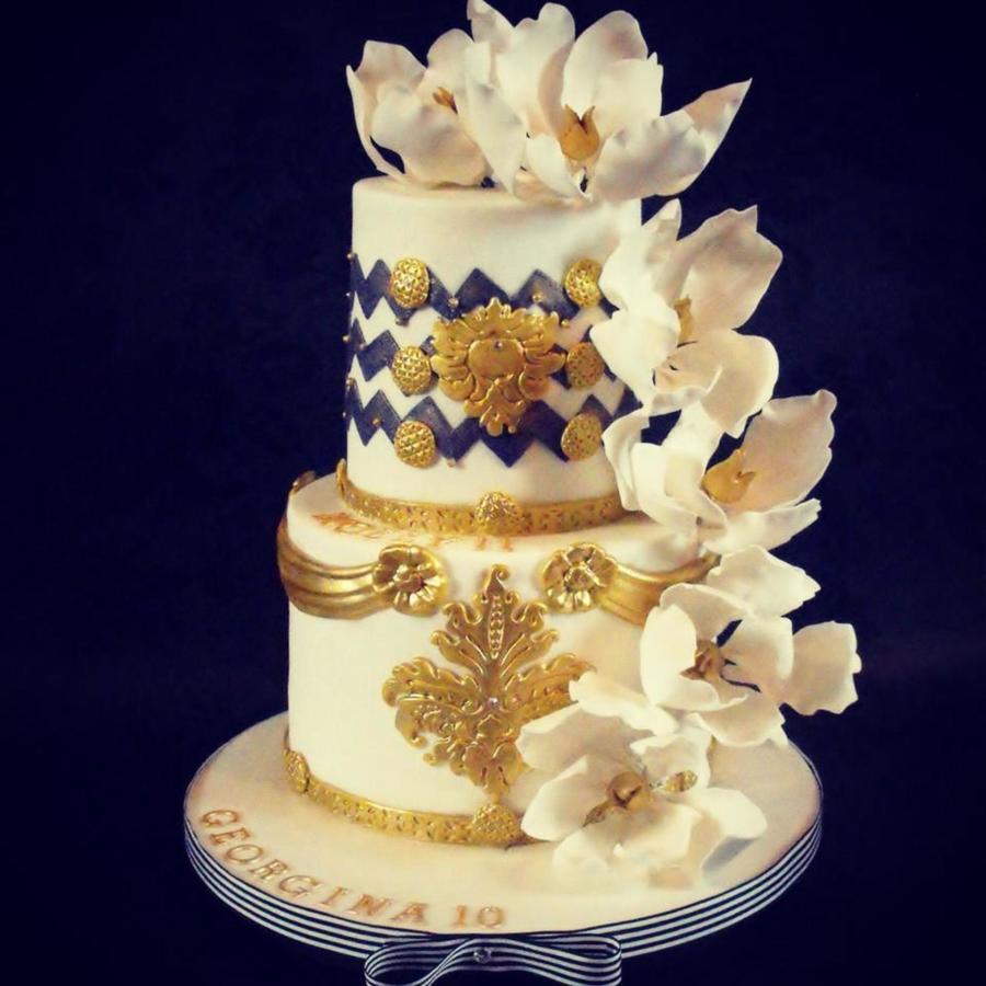 Best ideas about Gold Birthday Cake
. Save or Pin 2 Tier Blue White And Gold Birthday Cake CakeCentral Now.