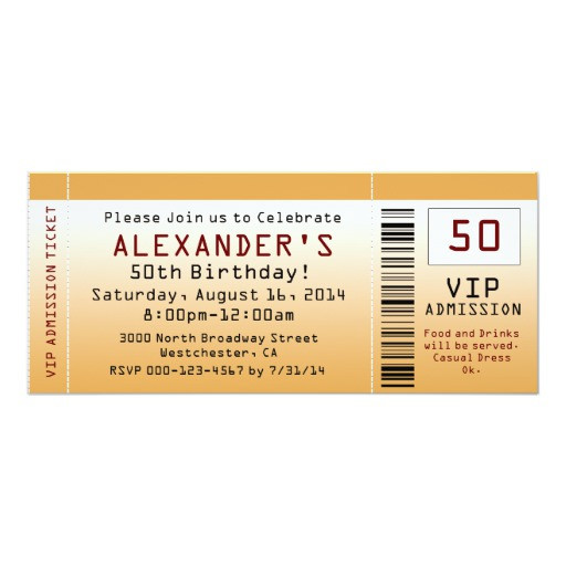 Best ideas about Golden Birthday Invitations
. Save or Pin 50th Birthday Party Invitation Golden Ticket 4" X 9 25 Now.