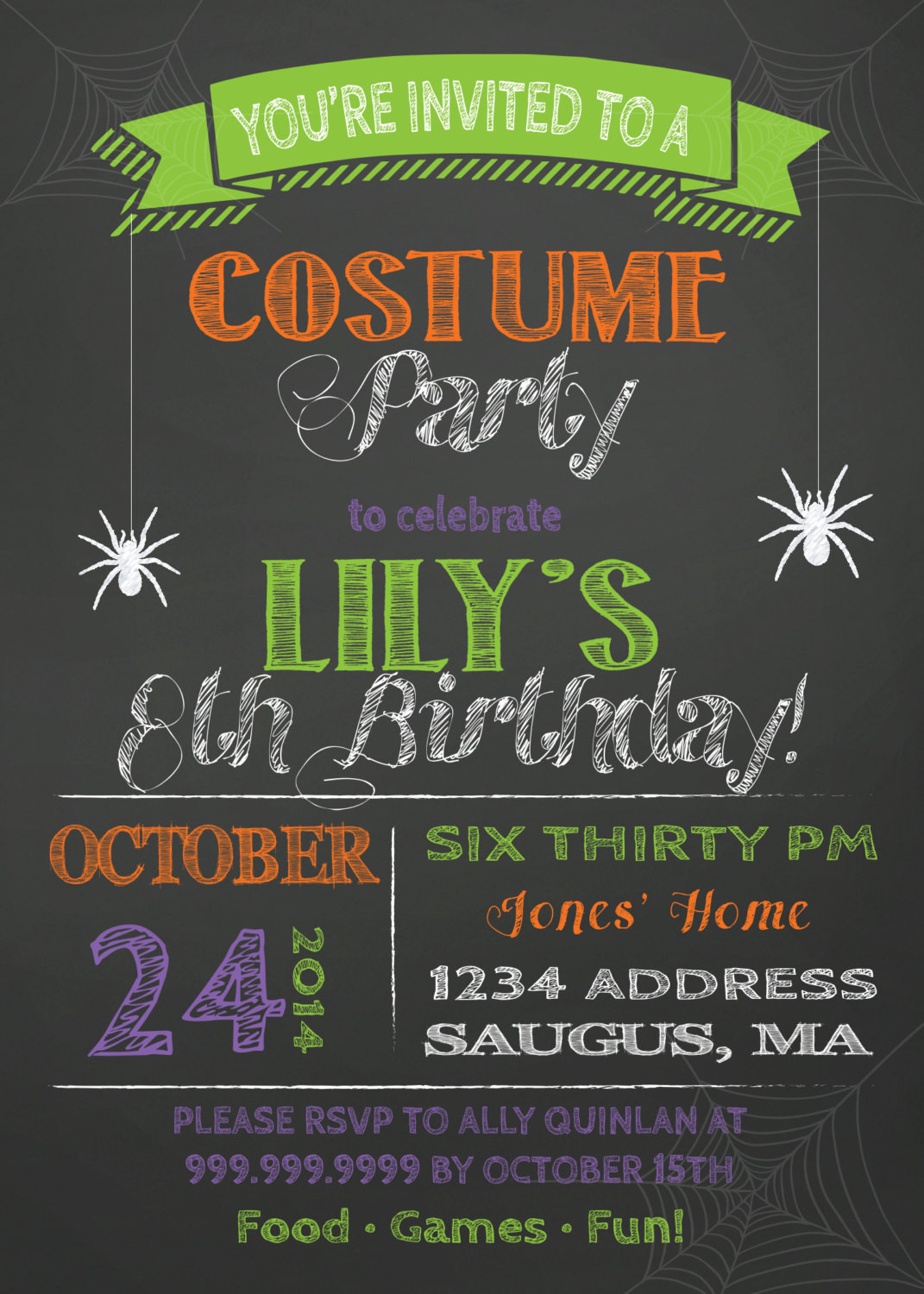 Best ideas about Halloween Birthday Invitations
. Save or Pin HALLOWEEN birthday PARTY INVITATION costume party Now.
