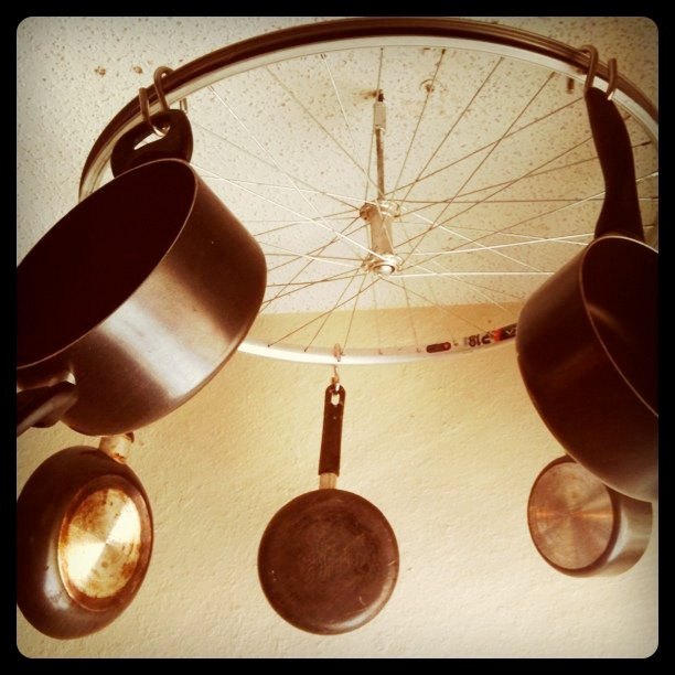 Best ideas about Hang Pots And Pans On Wall DIY
. Save or Pin DIY kitchen bicycle wheel pot rack Now.